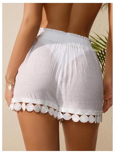 OYOANGLE Women's Swimsuit Cover Up Elastic Drawstring Waist Lace Trim Beach Shorts Coverups3