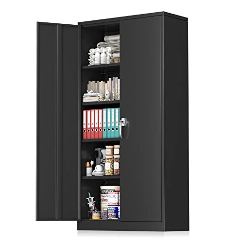 Atripark Black Metal Storage Cabinet With Lock,72" Steel Lockable File Cabinet With 4 Adjustable Shelves, Cabinets For Garage,Home,Office, Pantry,Warehouse #TOP13