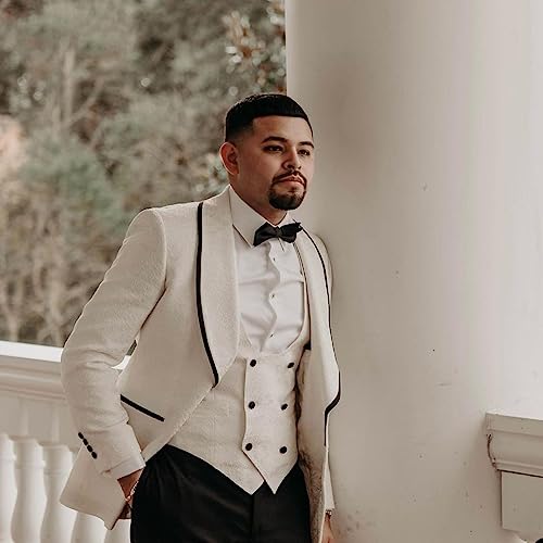 Kromoc Men's Jacquard Jacket Vest Solid Pants Suit Three Pieces Shawl Lapel Banquet Prom Wedding Dinner Tuxedos4
