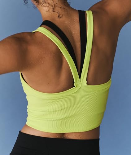 Image of Tank Tops for Women Scoop Neck Crop Tops Athletic Workout Tops Cute Seamless Cami Ribbed Tank Top