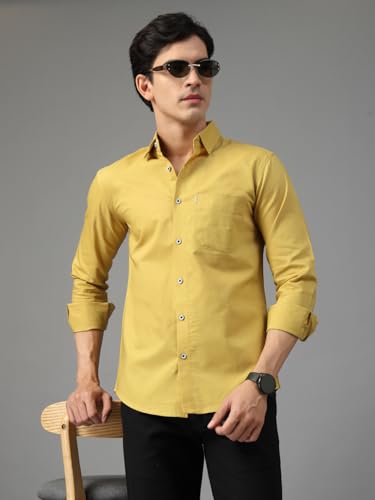 Image of Majestic Man Solid Cotton Casual Shirt - Slim Fit, Full Sleeves, Premium Button Closure