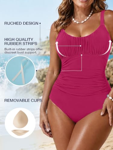 Image of One Piece Swimsuit for Women Tummy Control Bathing Suits Ruched Swimwear