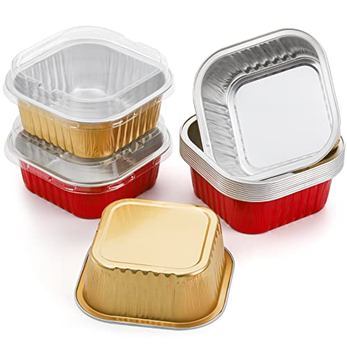 Zeayea 60 Pcs 10 Oz Aluminum Foil Baking Cups With Lids, Disposable Foil Ramekins Cupcake Containers, Cupcake Muffin Liners Cups For Wedding Christmas Birthday Party #TOP3