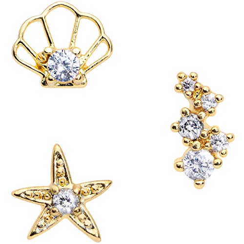 Body Candy 16G Womens 3Pc Pvd Steel Clear Accent Nautical Cartilage Earring Helix Tragus Jewelry Set 1/4" #TOP1