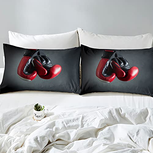 Boxing Bedding Set Sports Theme Comforter Cover For Boys Adult Men,Boxing Gloves Pattern Duvet Cover Sports Games Room Decor Fighting Competition Pugilism Quilt Cover Single Size Red Gray - Image 3
