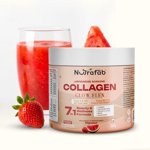 Image of Japanese Marine Collagen Peptides Powder Type I, II & III | Supports Skin, Hair, Nails & Joint Health | 7-in-1 Beauty Formula with Hyaluronic Acid | Strawberry Watermelon Flavour | 250g