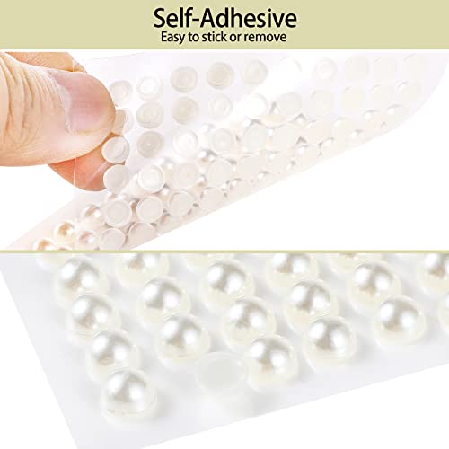 QXUJI 1375PCS Self-Adhesive Pearl Stickers, Half Round Flat Back Pearls, for DIY Jewelry Crafts, Face Beauty Makeup Nail Art Decoration, Cell Phone, Scrapbooking Embellishments, 3mm/4mm/5mm/6mm