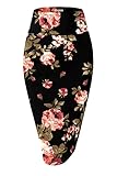 MINEFREE Women's Premium High Waist Nylon Ponte Stretch Office Pencil Skirt Floral Flower FLBLACK 2XL