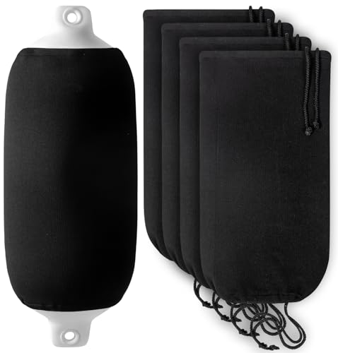 DAXEUI Boat Fender Covers | 2 Packs | Size 8 x 22 | Black | Fender Covers for Twin Eye & Center Rope Tube Style FenderPolyester (Boat Fender Not Included)