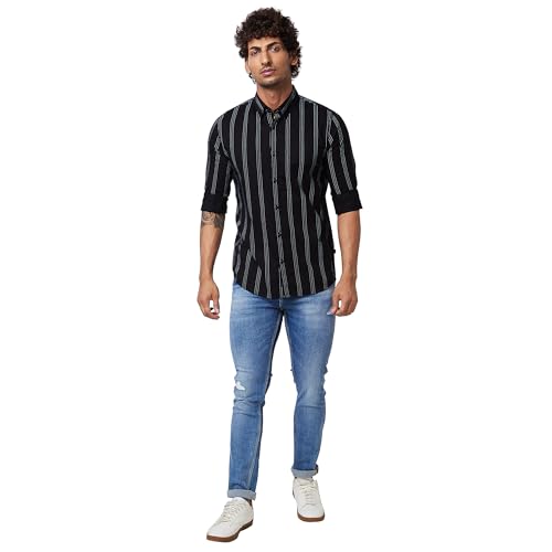 Image of Spykar Men's Regular Fit N /A Full Sleeve Striped Casual Shirts