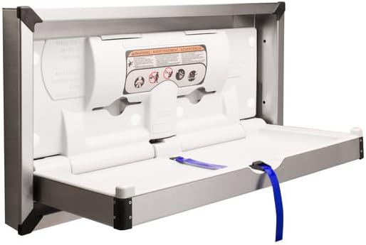 Bradley Surface-Mounted Baby Changing Station, Pneumatic Gas Shock, Built-in Liner Dispensers, Adjustable Safety Belt, Stainless Steel Exterior, Ideal for Commercial Restrooms (962-110000)