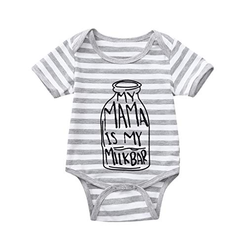 UUSUNI Newborn Baby Girls Letter Striped Bottle Print Jumpsuit Bodysuit Romper Clothes (Gray,100)