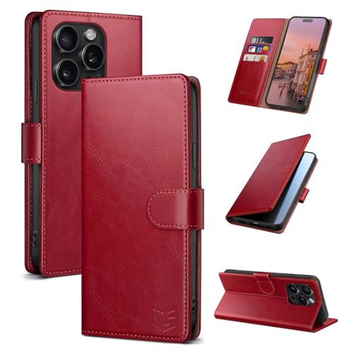 SUANPOT Compatible with iPhone 15 Pro 6.1" Wallet case with RFID Blocking Credit Card Holder,Flip Book PU Leather Protective Cover Men Women for Apple 15 Pro Phone case Red Color by SUANPOT - Used condition - US$5.36