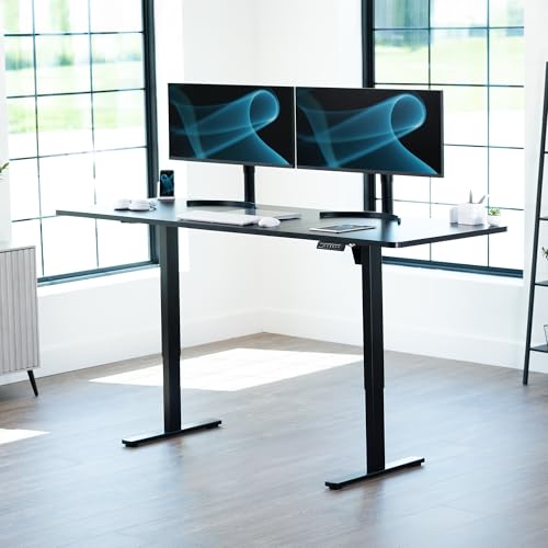 Image of VIVO Black 83 x 30 in Standing Desk, DESK-KIT-1B8B | Electric, Holds 220 lbs, Sit Stand, Height Adjustable, Extra Deep Table Top, Memory Presets, 1B Series, Black Frame