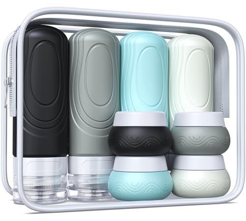 Aeomni 8 Pack Travel Bottles for Toiletries, TSA Approved Silicone Travel Essentials, Travel Size Toiletries Leak-Proof Refillable Travel Containers