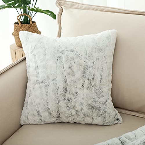 Snuggle Sac Luxury Faux Fur Throw Pillow Covers 18X18 Set Of 2 For Fall Decorative Super Soft Fluffy Aesthetic Marble Textured Square Cojines For Couch Decor Bed Sofa Grey #TOP6