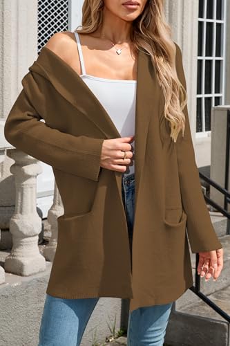 Image of Cakulo Womens Long Hooded Cardigan Sweaters Oversized Fall Cardigans 2025 Open Front Knit Sweater Coats Pockets
