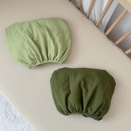 Image of Muslin Crib Sheets 2 PCS,100% Cotton Soft & Breathable Fitted Sheets for Baby Girls & Boys,Standard Crib & Toddler Mattress (52 inchx28 inch,Green)