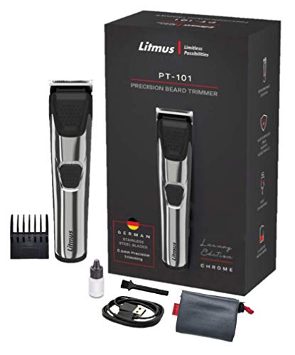 Image of LITMUS Men Precision Beard Trimmer PT-101(Luxury Edition, Chrome), Waterproof | Corded & Cordless | Run Time: 70 Mins