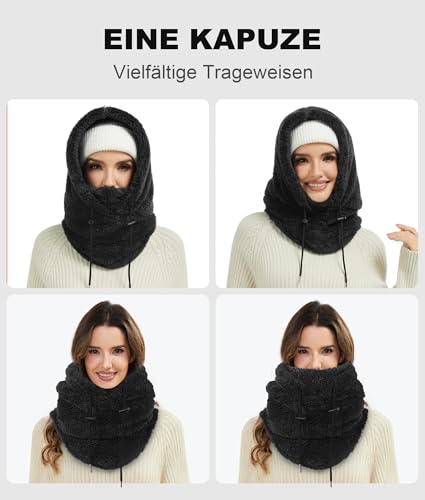 Bobelle Wear Plüsch Sturmhaube Mütze Damen Winter, Warme Balaclava Fleece Thermo Skimaske Gesichtshaube Herren für Outdoor Skifahren Radfahren (Schwarz)