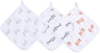 aden + anais Essentials Washcloth - Pack of 3, Safari Babes | 100% Cotton Muslin, Bath & Shower Flannel for Babies | Unisex Gift Set for a Baby Shower | Wash Essentials for Newborns