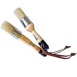 Bristello Chalk & Wax Paint Brush Set - 1x Flat & Round Furniture Brushes - 1' Small Paint Brush Duo Stencil, Milk & Wax Paintbrush