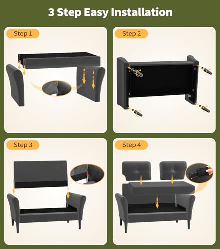 Domusensus Kleines Sofa 2 Sitzer, 123CM kleine Couch 2 Sitzer, Sofa klein mit 53CM extra tiefen Sitzen, MiniSofa Wohnzimmer, Werkzeugfreie Montage Sofas & Couches, Bequemer Samt Mini Couch, Grau