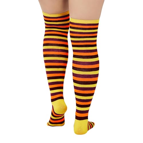 Image of Zando Women Plus Size Thigh High Stockings Over the Knee Thin Tube Socks Long Sport Tights Casual Striped Leg Warmers