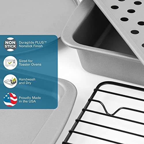 G & S Metal Products Company Ovenstuff Personal Size 6-Piece Toaster Oven Set-Non-Stick Baking Pans, Easy To Clean And Perfect For Single Servings, Silver #TOP5