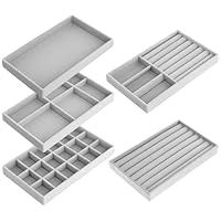 QWORK® 5 Pack Jewelry Trays Organizer, Velvet Jewellery Tray, for Earring, Ring, Necklace and Bracelet Display, Grey