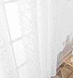 H.ebony White Lace Sheer Curtains 84 inch Long, Vintage Floral Sheer Lace Window Curtain Panels for Living Room Light Filtering White Drapes Window Treatment Sets Rod Pocket 2 Panels 52' Wx84 L