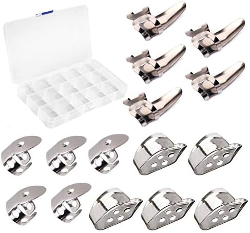 Jiayouy 15pcs Guitar Thumb Finger Picks Set Metal Guitar Thumb Finger Picks with Storage Box for Gutiar Bass Ukulele Banjo Silver