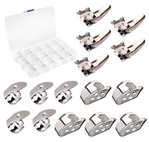 Jiayouy 15pcs Guitar Thumb Finger Picks Set Metal Guitar Thumb Finger Picks with Storage Box for Gutiar Bass Ukulele Banjo Silver