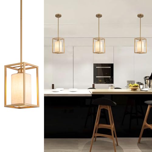 KEEPFFYE 1-Light Gold Pendant Lights for Kitchen Island Industrial Lantern