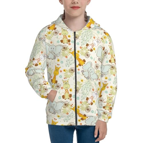 Cartoon Giraffe and Elephant Kids Pullover Hoodies Boys Zip Up Sweatshirts Girls Athletic Clothes with Pocket3