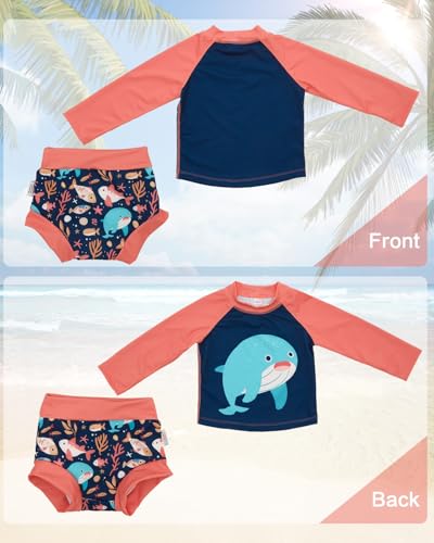 Image of ALVA 2 Pcs Long Sleeve Rash Guard Swim Diaper Sets, Baby Toddler Swimsuit UPF 50+ Sun Protection for Boy and Girl