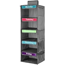 Weekly Clothes Organizer for Kids Polyester Weekly Shelf Hanging Closet Organizer Day of Week Clothes Organizer Versatile for Hats T-Shirts Bags Towels1,grey