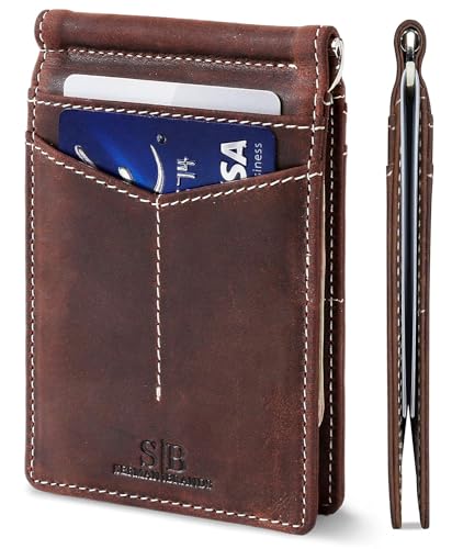 Image of SERMAN BRANDS RFID Blocking Wallet Slim Bifold - Genuine Leather Minimalist Front Pocket Wallets for Men with Money Clip Gift