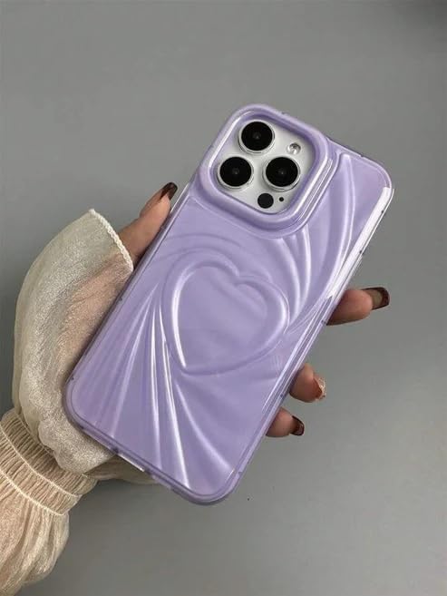 Image of COVERLY Heart Shape Design Back Case Cover for iPhone 12 Pro | Embossed Wrinkle Cute Silk Pattern | Love Trendy Matte TPU | Soft Silicone Fashion Aesthetic Cover for Girls & Women (Purple, Shockproof)