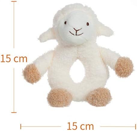 Apricot Lamb Baby Lovey Lamb Soft Ring Rattle Toy, Hold and Shake Toy with SoundPlush Stuffed Animal for Newborn Infant Babies Soft Hand Grip Shaker Over 0 Months (Cream Lamb, 6 Inches)