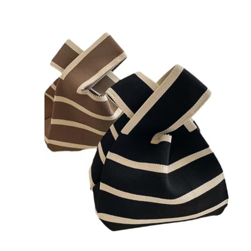 Bolso tejido con nudo negro y blanco mini tote de lona miniatura 5