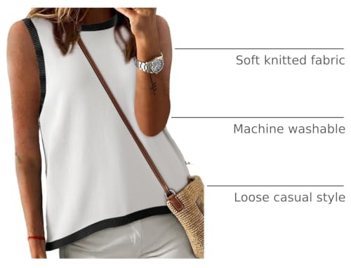 Image of Dokotoo Womens Summer Tops 2026 Casual Striped Color Block High Neck Tank Top Loose Knit High Low Sleeveless Shirts Blouses