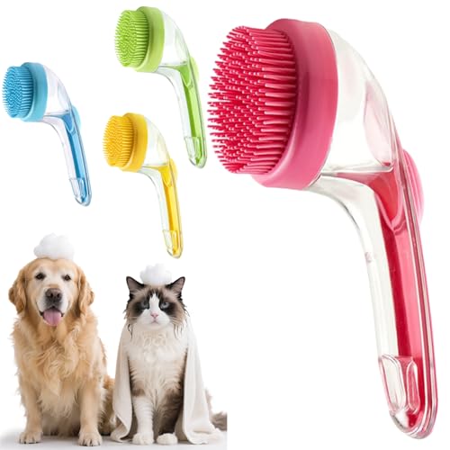 Waschzauber, Hunde Waschbürste mit Seifenspender, Badebürste Hund für die Reinigung mit Seifenspender, Badehund Schönheit Massagebürste, für Hunde und Katzen, Ein-Knopf-Reinigung, Massagen (B)