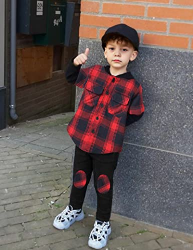 DONWEN Toddler Baby Boy Clothes Plaid Long Sleeve Patchwork Hoodie Top + Pants 2pcs Fall Winter Outfits Set3