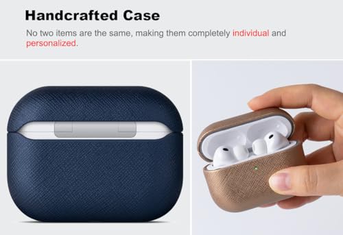 Image of Haobobro Handmade Case - for AirPods Pro 3 Case Cover - Premium Vegan Leather with Cross-Grain Texture, Wireless Charging Compatible, Drop Protective Hard Cover for AirPods Pro 3rd Generation - Blue