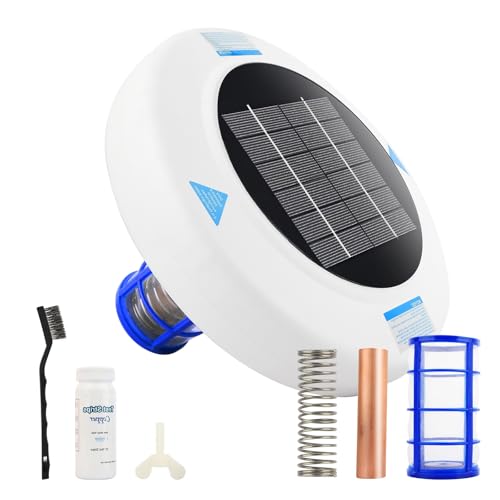 Floating Solar Pool Ionizer – Sun-Powered Pool Water Clarifier for Pools Up to 45,000 Gallons, Large Solar Panel & Thick Copper Anode, Enjoy Sparkling Water with Less Effort