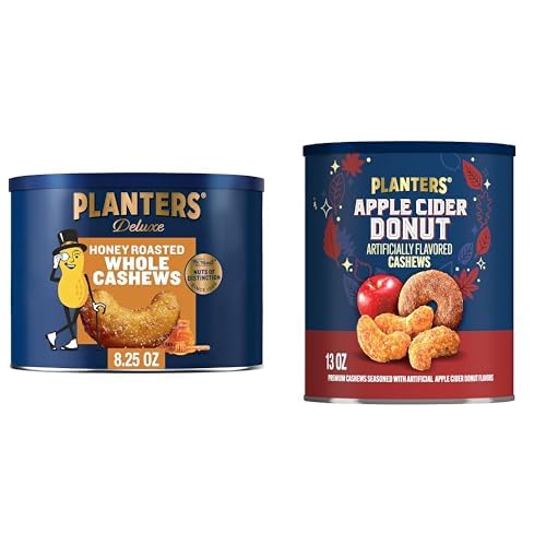 Image of PLANTERS Deluxe Honey Roasted Whole Cashews, 8.25oz + PLANTERS Apple Cider Donut Cashews, 13oz