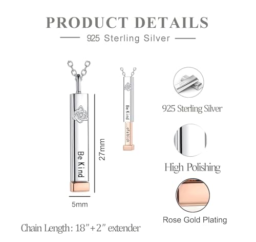 Be Kind of A B Necklace: 925 Sterling Silver Be Kind Necklaces with Hidden Message for Women, 3D Vertical Bar Pendant Necklace, Best Friend Sisters Friendship Sorority Gifts Jewelry for Woman2
