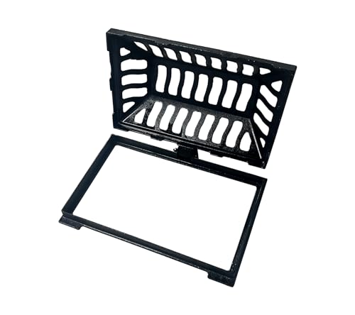Natotela Ductile Iron Atrium Grate and Frame, 20x12in Rectangle Cast Iron Atrium Grate Bolted with Base, Sewer Drain Grates Rectangular Metal Gully Grate for Landscape,Garden(Overall Size is 21\"x15\")