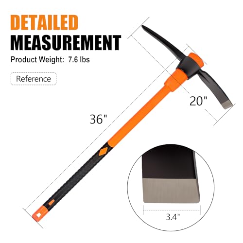 VNIMTI Pick Axe for Digging, Heavy Duty Pickaxe with Shock Absorbing Handle, 36 Inches - Thumbnail 3